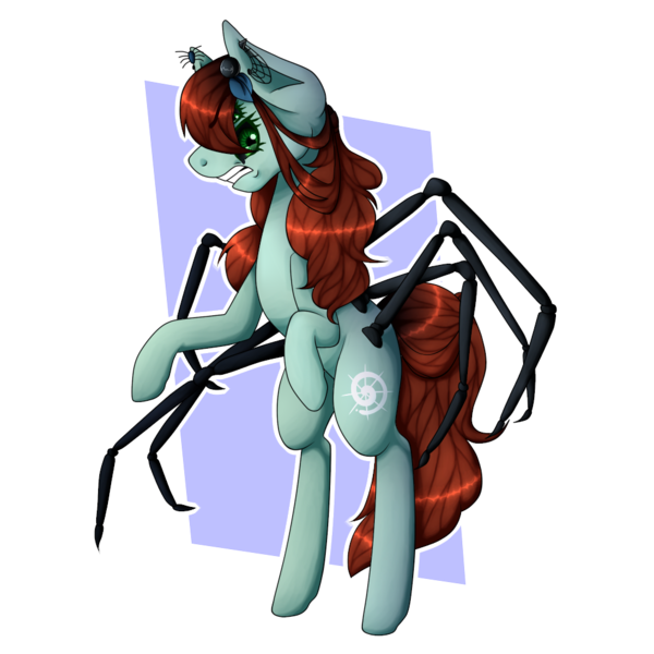 Size: 1000x1000 | Tagged: safe, artist:song-star, derpibooru import, oc, oc:arachness, unofficial characters only, monster pony, original species, pony, spiderpony, bipedal, black sclera, colored sclera, ear piercing, earring, female, gritted teeth, jewelry, mare, multiple eyes, piercing, simple background, solo, spider legs, transparent background