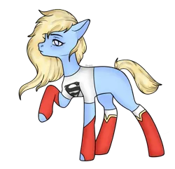 Size: 1031x994 | Tagged: safe, alternate version, artist:irennecalder, artist:klewgcg, derpibooru import, oc, oc:kara krypta, unofficial characters only, earth pony, pony, base used, blank flank, boots, clothes, dc comics, female, fingerless gloves, gloves, mare, raised hoof, shirt, shoes, simple background, socks, solo, supergirl, t-shirt, transparent background, white socks
