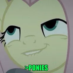 Size: 801x804 | Tagged: safe, derpibooru import, edit, edited screencap, screencap, fluttershy, pony, scare master, 1000 years in photoshop, brony, caption, cropped, faic, greentext, image macro, impact font, in-universe pegasister, lidded eyes, lip bite, meme, mfw, so much pony, text, zoomed in