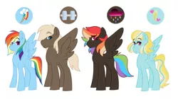 Size: 1024x573 | Tagged: safe, artist:ziavanilla, derpibooru import, dumbbell, rainbow dash, oc, oc:rainbow drizzle, oc:wind fond, pegasus, pony, dumbdash, family, female, male, offspring, parent:dumbbell, parent:rainbow dash, parents:dumbdash, shipping, simple background, straight, white background