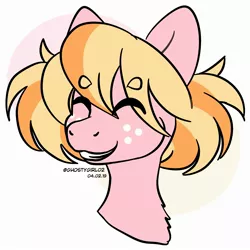 Size: 2000x2000 | Tagged: safe, artist:ghostygirl01, artist:ghostygirl02, derpibooru import, oc, oc:pancake delight, unofficial characters only, earth pony, pony, bust, eyes closed, female, freckles, mare, smiling, solo