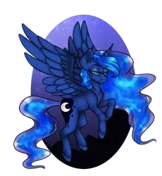 Size: 752x818 | Tagged: safe, artist:micky-ann, artist:theeclipticlion, derpibooru import, princess luna, alicorn, pony, collaboration, cutie mark, ethereal mane, female, flying, lidded eyes, mare, missing accessory, night, open collaboration, simple background, solo, starry mane, stars, transparent background