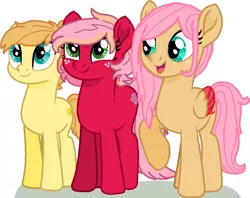 Size: 770x610 | Tagged: safe, artist:maria65, derpibooru import, oc, oc:crispin apple, oc:flora honeycrisp, oc:rose lavender, earth pony, pegasus, pony, base used, brother and sister, colored wings, colt, female, filly, fraternal twins, freckles, male, next generation, offspring, parent:big macintosh, parent:fluttershy, parents:fluttermac, siblings, sisters, wings