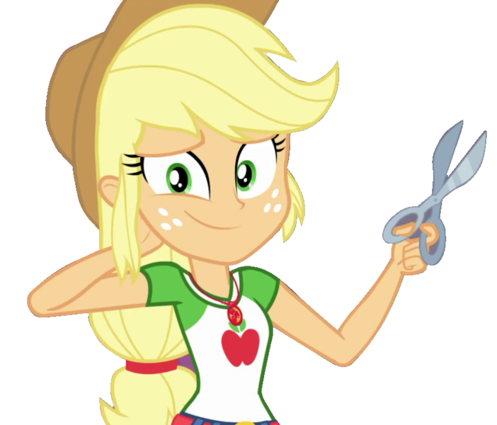 Size: 841x719 | Tagged: safe, artist:marcoequestrian98, derpibooru import, edit, edited screencap, screencap, applejack, diy with applejack, equestria girls, equestria girls series, spoiler:eqg series (season 2), background removed, clothes, cowboy hat, female, freckles, hat, not a vector, scissors, simple background, solo, stetson, transparent background