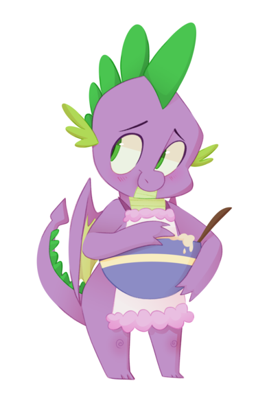 Size: 2754x4051 | Tagged: safe, artist:jellynut, derpibooru import, spike, dragon, apron, blushing, clothes, cute, male, naked apron, simple background, smiling, solo, spikabetes, transparent background, vector, winged spike