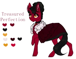 Size: 768x601 | Tagged: safe, artist:lunawolf28, derpibooru import, oc, oc:treasured perfection, unofficial characters only, pony, unicorn, cloak, clothes, female, mare, reference sheet, simple background, solo, transparent background