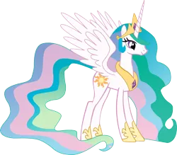 Size: 1262x1104 | Tagged: safe, artist:a01421, derpibooru import, princess celestia, alicorn, pony, female, mare, simple background, smiling, solo, spread wings, transparent background, vector, wings