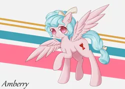 Size: 4093x2894 | Tagged: safe, artist:琥珀莓砸-amberry, derpibooru import, cozy glow, pegasus, pony, abstract background, bow, cozybetes, cute, ear fluff, female, filly, looking at you, raised hoof, signature, smiling, solo, spread wings, wings