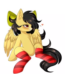 Size: 2620x3000 | Tagged: safe, artist:pesty_skillengton, derpibooru import, oc, oc:radiant light, unofficial characters only, pegasus, pony, bow, clothes, female, mare, simple background, socks, solo, striped socks, white background