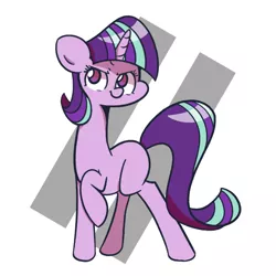 Size: 1280x1280 | Tagged: safe, artist:turtlefarminguy, derpibooru import, starlight glimmer, pony, equal sign, long neck, missing cutie mark, raised leg, smiling, smirk