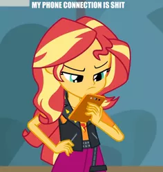 Size: 1014x1076 | Tagged: safe, derpibooru import, edit, edited screencap, screencap, sunset shimmer, driving miss shimmer, equestria girls, equestria girls series, caption, cropped, driving miss shimmer: rarity, female, frown, image macro, meme, mobile phone, phone, smartphone, solo, text, vulgar