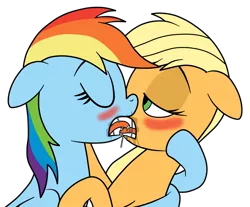 Size: 2073x1713 | Tagged: suggestive, anonymous artist, derpibooru import, applejack, rainbow dash, earth pony, pegasus, pony, appledash, blushing, blushing profusely, drool, drool string, duo, eyes closed, female, french kiss, kissing, lesbian, making out, mare, open mouth, shipping, simple background, sloppy kissing, transparent background