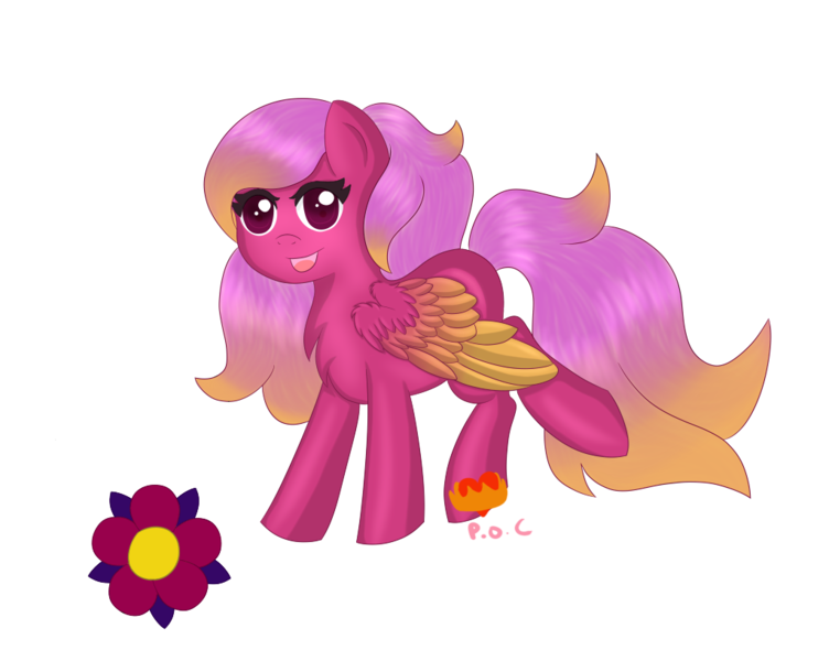 Size: 1024x817 | Tagged: safe, artist:demonwolfspirit, derpibooru import, oc, unofficial characters only, pegasus, pony, chibi, cute, flower, running, simple background, solo, transparent background, wings