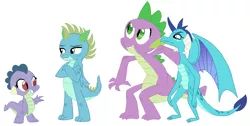 Size: 902x454 | Tagged: artist:cindyter, artist:selenaede, base used, derpibooru import, dragon, dragoness, emberspike, family, female, male, offspring, parent:princess ember, parents:emberspike, parent:spike, princess ember, safe, shipping, simple background, spike, straight, trace, white background