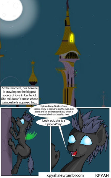 Size: 1600x2560 | Tagged: artist:kpyah, canterlot, canterlot castle, changeling, changeling oc, comic, comic:her great luck, derpibooru import, moon, night, oc, oc:lucky socks, safe, text, unofficial characters only