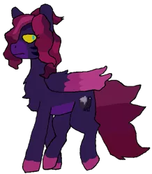 Size: 493x566 | Tagged: safe, artist:rudy, derpibooru import, oc, oc:poison brew, unofficial characters only, pegasus, pony, chest fluff, colored hooves, colored muzzle, female, folded wings, frown, lidded eyes, looking back, mare, multicolored hair, multicolored tail, simple background, solo, transparent background, walking, wings, yellow eyes