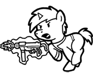 Size: 188x150 | Tagged: safe, artist:crazyperson, derpibooru import, pony, unicorn, fallout equestria, fallout equestria: commonwealth, fanfic, black and white, clothes, fanfic art, generic pony, glowing horn, grayscale, gun, hooves, horn, levitation, magic, magic aura, male, monochrome, open mouth, picture for breezies, running, shooting, simple background, solo, stallion, submachinegun, telekinesis, transparent background, vault suit, weapon