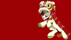 Size: 1920x1080 | Tagged: artist:alexi148, autumn blaze, awwtumn blaze, chinese new year, clothes, costume, cute, derpibooru import, edit, female, hoofy-kicks, kirin, lion dance, looking at you, mare, safe, simple background, smiling, solo, sounds of silence, transparent background, underhoof, wallpaper, wallpaper edit