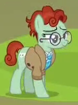 Size: 155x210 | Tagged: safe, derpibooru import, screencap, unnamed character, unnamed pony, earth pony, pony, the parent map, background pony, clothes, cropped, female, glasses, jacket, low quality, mare, necktie, picture for breezies, solo