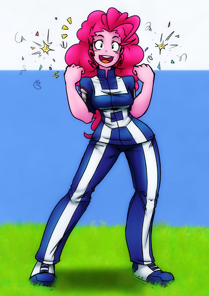 Size: 1002x1418 | Tagged: artist:reiduran, clothes, colored, color edit, colorist:ironhades, cosplay, costume, derpibooru import, edit, female, human, humanized, my hero academia, pinkie pie, pony coloring, safe, solo, uniform