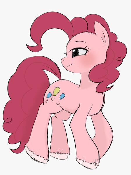 Size: 1024x1366 | Tagged: safe, artist:manachaaaaaaaa, derpibooru import, pinkie pie, earth pony, pony, blushing, female, mare, simple background, solo, unshorn fetlocks, white background