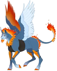 Size: 1031x1286 | Tagged: safe, artist:bijutsuyoukai, derpibooru import, oc, oc:prince ignis, unofficial characters only, alicorn, elemental, fire elemental, pony, colored hooves, colored wings, fire, leonine tail, male, mane of fire, multicolored wings, realistic horse legs, simple background, solo, spread wings, stallion, transparent background, wings