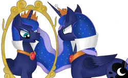 Size: 1024x628 | Tagged: safe, artist:disneymarvel96, artist:endergurl22, derpibooru import, princess luna, pony, angry, clothes, cosplay, costume, crown, disney, evil queen, female, jewelry, mirror, necklace, queen, queen grimhilde, regalia, ruby, snow white, snow white and the seven dwarfs