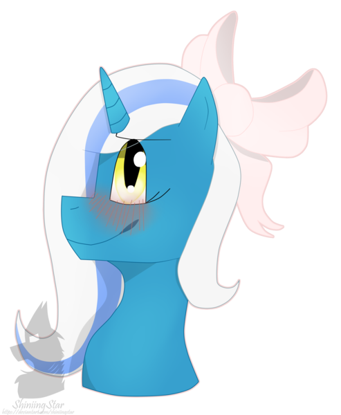 Size: 1949x2373 | Tagged: safe, artist:shiniingstar, derpibooru import, oc, oc:fleurbelle, alicorn, pony, alicorn oc, big eyes, blushing, bow, cute, female, hair bow, horn, long hair, long mane, mare, ribbon, smiling, sweet, wings