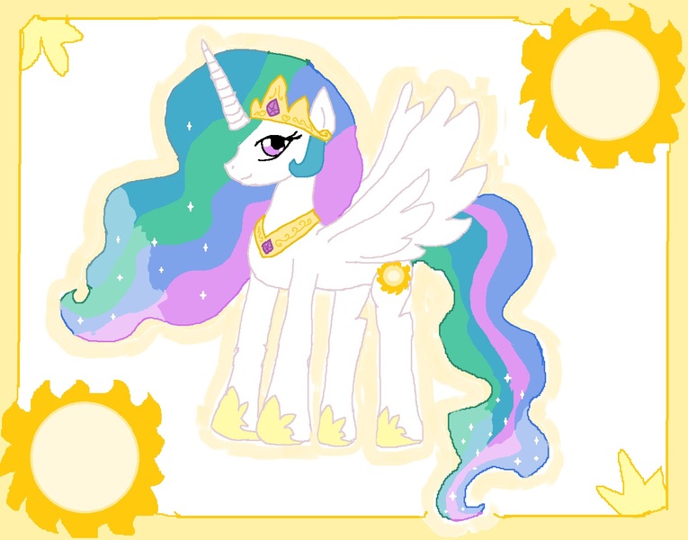 Size: 1392x1092 | Tagged: safe, artist:ninpeachlover, derpibooru import, princess celestia, alicorn, pony, clothes, crown, jewelry, moving hair, necklace, princess of the sun, regalia, shoes, sun, wavy hair, wavy tail