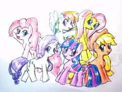 Size: 800x600 | Tagged: safe, artist:ninpeachlover, derpibooru import, applejack, fluttershy, pinkie pie, rainbow dash, rarity, twilight sparkle, earth pony, pegasus, pony, unicorn, cowboy hat, hat, mane six, unicorn twilight