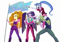 Size: 2222x1554 | Tagged: safe, artist:paradoxbroken, derpibooru import, adagio dazzle, aria blaze, sonata dusk, oc, oc:anon, equestria girls, rainbow rocks, baseball bat, belt, boots, bracelet, breasts, clothes, cute, cutie mark, cutie mark on clothes, delicious flat chest, denim, ear piercing, earring, eyelashes, eyeshadow, female, fingerless gloves, flag, flatdagio dazzle, gloves, hair tie, headband, hunched over, jeans, jewelry, kneesocks, leggings, legs, lidded eyes, long socks, looking sideways, low angle, makeup, male, midriff, miniskirt, open mouth, pants, piercing, pigtails, pointing, ponytail, poofy shoulders, pouting, rolled up sleeves, shirt, shoes, shoulder ride, simple background, sitting on person, skirt, small breasts, smiling, socks, sonatabetes, spiked headband, spiked wristband, standing, the dazzlings, tight clothing, tights, twintails, white background, wip, wristband