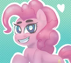 Size: 1900x1700 | Tagged: safe, artist:cosmic-pincel, derpibooru import, pinkie pie, earth pony, pony, cute, diapinkes, heart, polka dot background, smiling, solo