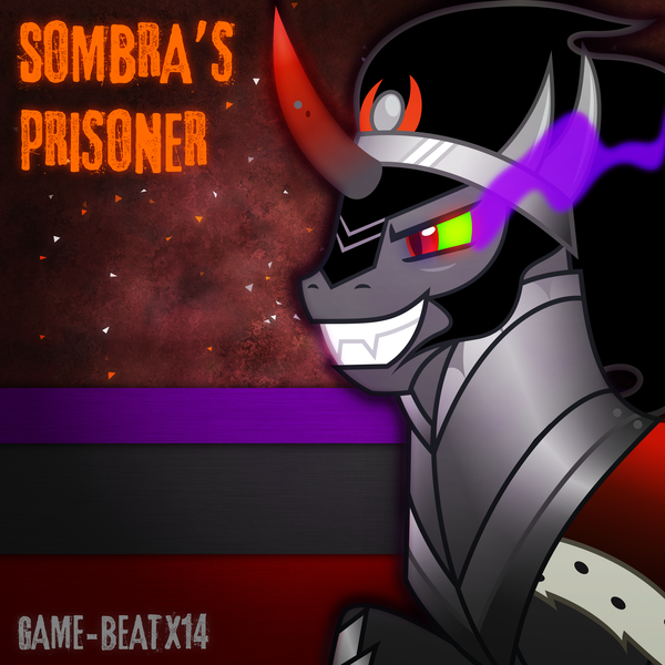 Size: 3000x3000 | Tagged: semi-grimdark, artist:game-beatx14, artist:zutheskunk edits, derpibooru import, king sombra, pony, unicorn, fanfic, curved horn, fanfic art, fimfiction, grin, horn, smiling, solo, sombra eyes, story