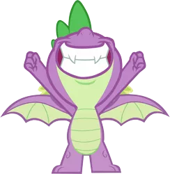Size: 7922x8117 | Tagged: absurd resolution, artist:memnoch, derpibooru import, dragon, hands up, male, molt down, nose in the air, safe, simple background, smiling, solo, spike, spread wings, transparent background, vector, winged spike, wings