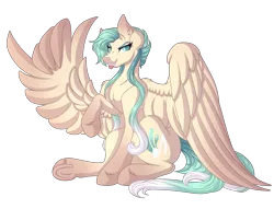 Size: 4902x3744 | Tagged: safe, artist:amazing-artsong, derpibooru import, oc, oc:sea shanty, unofficial characters only, pegasus, pony, blue mane, ear fluff, female, large wings, mare, no pupils, raised hoof, simple background, sitting, smiling, solo, spread wings, teeth, tongue out, transparent background, wings