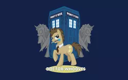 Size: 1440x900 | Tagged: safe, artist:hezaa, derpibooru import, edit, editor:fullmetal-landon, doctor whooves, time turner, ponified, pony, doctor who, solo, sonic screwdriver, statue, tardis, tenth doctor, wallpaper, wallpaper edit, weeping angel