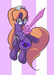Size: 1280x1760 | Tagged: safe, artist:turtlefarminguy, derpibooru import, ponified, earth pony, pony, amethyst, amethyst in gemworld, clothes, eyebrows, eyelashes, female, glasses, mare, open mouth, simple background, smiling, solo, sword, thick lineart, transparent background, weapon