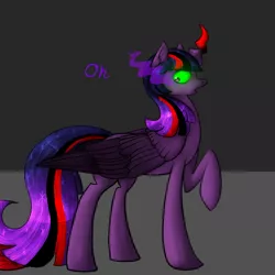 Size: 600x600 | Tagged: safe, artist:sinsays, derpibooru import, part of a set, twilight sparkle, twilight sparkle (alicorn), alicorn, pony, ask corrupted twilight sparkle, color change, colored horn, corrupted, corrupted twilight sparkle, curved horn, dark, dark equestria, dark magic, dark queen, dark world, darkened coat, darkened hair, ear fluff, ethereal mane, female, horn, jagged horn, looking at new wings, magic, part of a series, possessed, queen twilight, solo, sombra empire, sombra eyes, sombra's horn, tumblr, tyrant sparkle