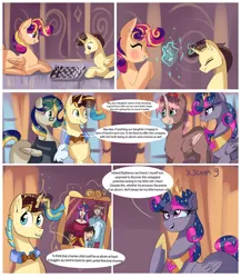 Size: 1476x1698 | Tagged: safe, artist:xjenn9fusion, author:bigonionbean, derpibooru import, oc, oc:king righteous authority, oc:king speedy hooves, oc:princess young heart, oc:queen fresh care, oc:queen galaxia, oc:tommy the human, ponified, alicorn, human, pony, comic:administrative unity, comic:fusing the fusions, alicorn oc, board game, canterlot, canterlot castle, chess, colt, comic, commission, commissioner:bigonionbean, concentrating, conversation, crown, crying, father and child, father and daughter, father and son, female, filly, foal, fusion, fusion:king righteous authority, fusion:king speedy hooves, fusion:princess young heart, fusion:queen fresh care, fusion:queen galaxia, happiness, heart eyes, horn, human oc, humanized, jewelry, levitation, magic, male, mare, mother and child, mother and daughter, mother and son, picture, picture frame, regalia, tears of joy, teenager, telekinesis, wingding eyes, wings