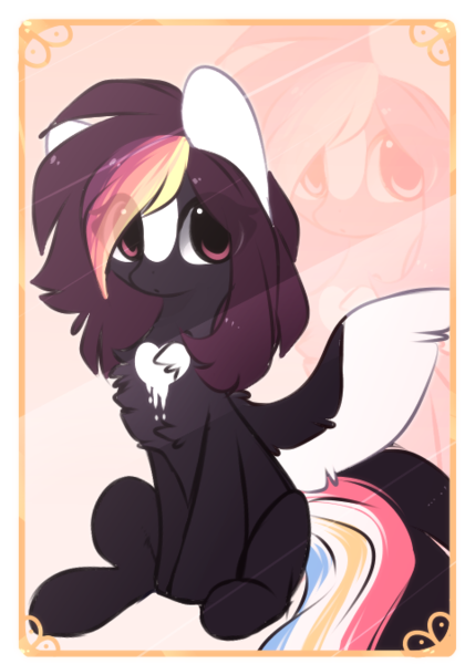 Size: 472x674 | Tagged: safe, artist:little-sketches, derpibooru import, oc, oc:ayaka, ponified, unofficial characters only, pegasus, pony, alternate design, card, chest fluff, coat markings, colored wings, colored wingtips, eye clipping through hair, female, mare, sitting, solo, species swap, spread wings, wings, zoom layer