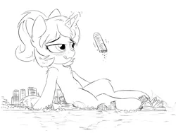 Size: 1600x1200 | Tagged: suggestive, artist:ravistdash, derpibooru import, oc, oc:diamonody, pony, bedroom eyes, blushing, building, chest fluff, city, destruction, giant pony, licking, macro, magic, sex with buildings, sydney, tongue out