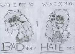 Size: 1920x1396 | Tagged: safe, artist:adilord, derpibooru import, oc, oc:adilord, pony, clothes, crying, depressing, hate, monochrome, rage, traditional art