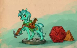 Size: 1119x700 | Tagged: safe, artist:adeptus-monitus, derpibooru import, lyra heartstrings, pony, unicorn, bard, crossbow, d20, d4, dice, dungeons and dragons, fantasy class, figurine, gaming miniature, lute, miniature, miniature pony, pen and paper rpg, rpg