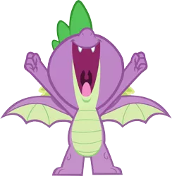 Size: 8323x8526 | Tagged: safe, artist:memnoch, derpibooru import, spike, dragon, molt down, absurd resolution, dragon wings, hands up, male, nose in the air, open mouth, simple background, solo, spread wings, tongue out, transparent background, uvula, vector, winged spike, wings