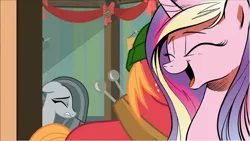 Size: 801x451 | Tagged: safe, derpibooru import, edit, edited screencap, screencap, big macintosh, marble pie, princess cadance, pony, bullying is fun, cadance laughs at your misery, crossing the memes, dude not funny, exploitable meme, heartbroken marble, meme, obligatory pony