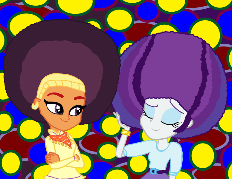 Size: 3300x2550 | Tagged: safe, artist:bigpurplemuppet99, artist:ktd1993, artist:thebarsection, derpibooru import, rarity, saffron masala, equestria girls, afro, alternate hairstyle, female, lesbian, raffron, shipping