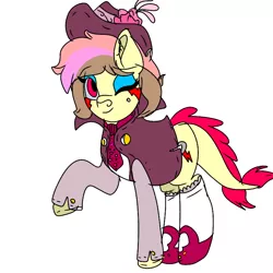 Size: 768x768 | Tagged: safe, artist:spero, derpibooru import, oc, oc:spero, monster pony, original species, pony, tatzlpony, beauty mark, button, clothes, cute, cutie mark, eyebrows, eyeshadow, hat, looking at you, makeup, one eye closed, raised hoof, shoes, smiling, socks, solo, vest, wink