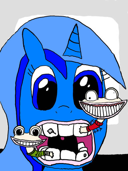 Size: 774x1032 | Tagged: safe, derpibooru import, minuette, pony, worm, 1000 hours in ms paint, background pony strikes again, creepy, dental hygiene, dentist, minigame, nightmare fuel, open mouth, parody, rayman raving rabbids, smiling, teeth, video game, why, worms