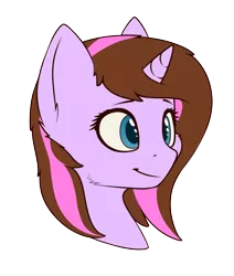 Size: 3122x3690 | Tagged: safe, artist:renderpoint, derpibooru import, oc, oc:violet rose, unofficial characters only, pony, unicorn, blue eyes, brown mane, bust, cheek fluff, commission, female, happy, mare, pink mane, portrait, simple background, smiling, solo, transparent background, two colour hair, wip