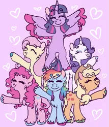 Size: 539x629 | Tagged: safe, artist:sodaaz, derpibooru import, applejack, fluttershy, pinkie pie, rainbow dash, rarity, twilight sparkle, twilight sparkle (alicorn), alicorn, earth pony, pegasus, pony, unicorn, beanbrows, best friends until the end of time, cheek fluff, chest fluff, chin fluff, colored hooves, cute, dashabetes, diapinkes, ear fluff, eyebrows, eyes closed, female, heart, jackabetes, leg fluff, mane six, mare, medibang paint, pony pile, pony pyramid, raribetes, scene interpretation, shyabetes, stylized, tower of pony, twiabetes, two toned wings, unshorn fetlocks, wings